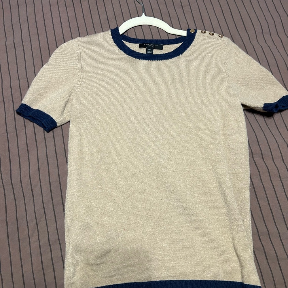 Ann Taylor Beige Sweater with Navy Accents